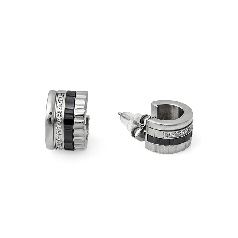 Серьги Steel Story из керамики и медицинской стали с кристаллами циркония, СК-1344